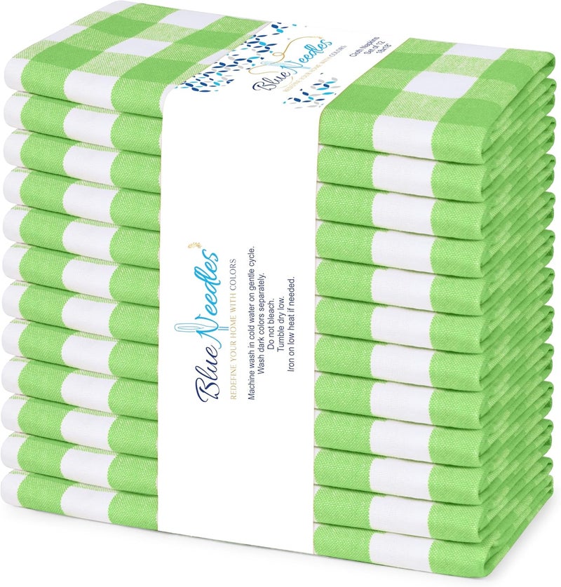 Blue Needles Gingham Buffalo Plaid Cloth Napkins 100% Cotton Set of 12 Dinner Table Napkins 18x18 inch Soft Reusable Washable Perfect for Wedding Parties & Everyday Use - Apple Green & White - Image 1